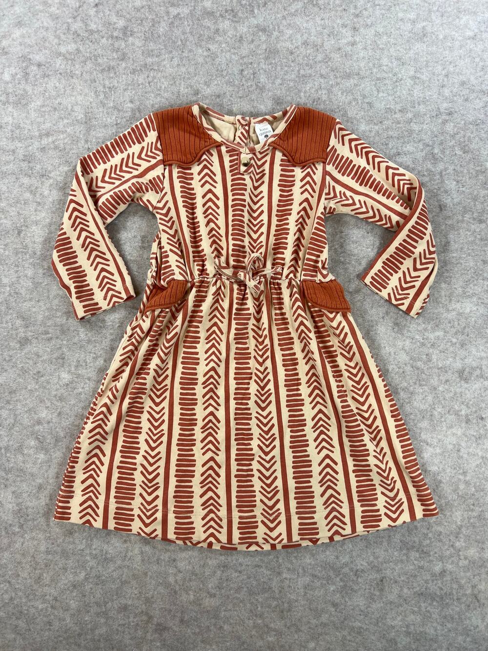 Kate Quinn Organic Cotton Long Sleeve Dress Orange Tan Girls Size 5y